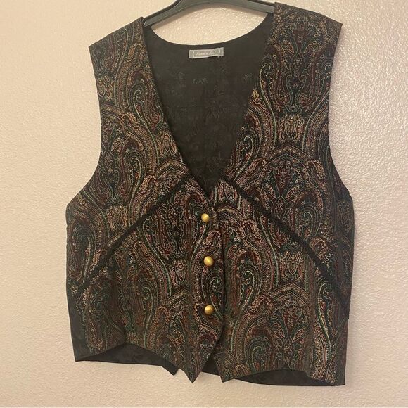 Vintage waistcoat vintage button up character costume paisley gold button vest M - Picture 1 of 8